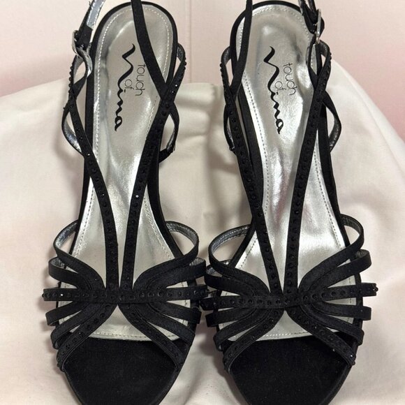 Touch of Nina Heels Strappy Black Rhinestone 9 1/2 M NEW WITHOUT BOX - Picture 8 of 8